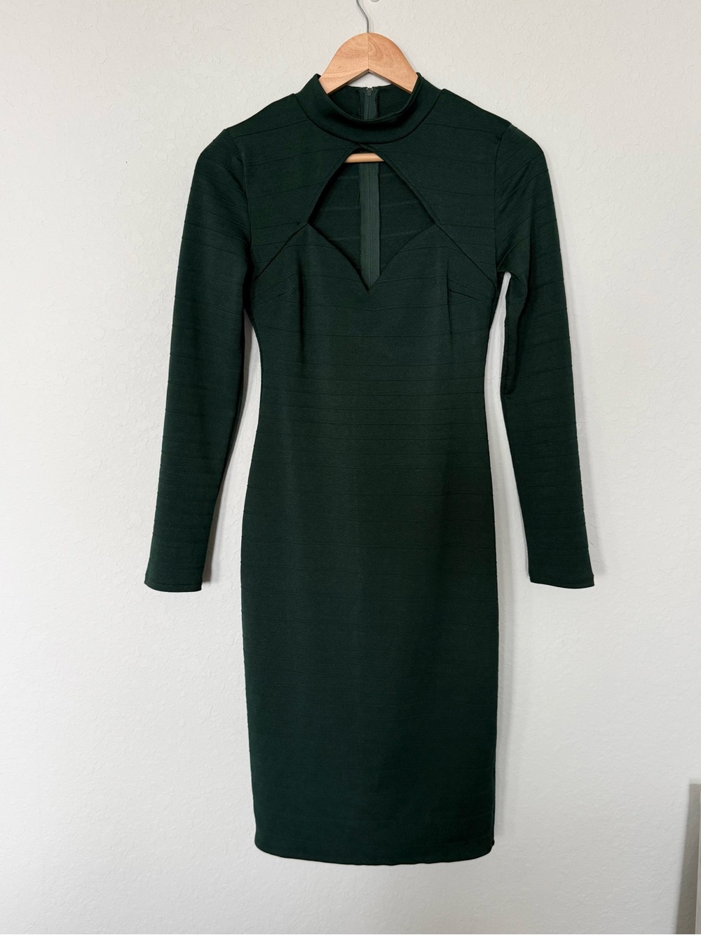 Charlotte Russe Dark Green Long Sleeve Cutout Bodycon Dress